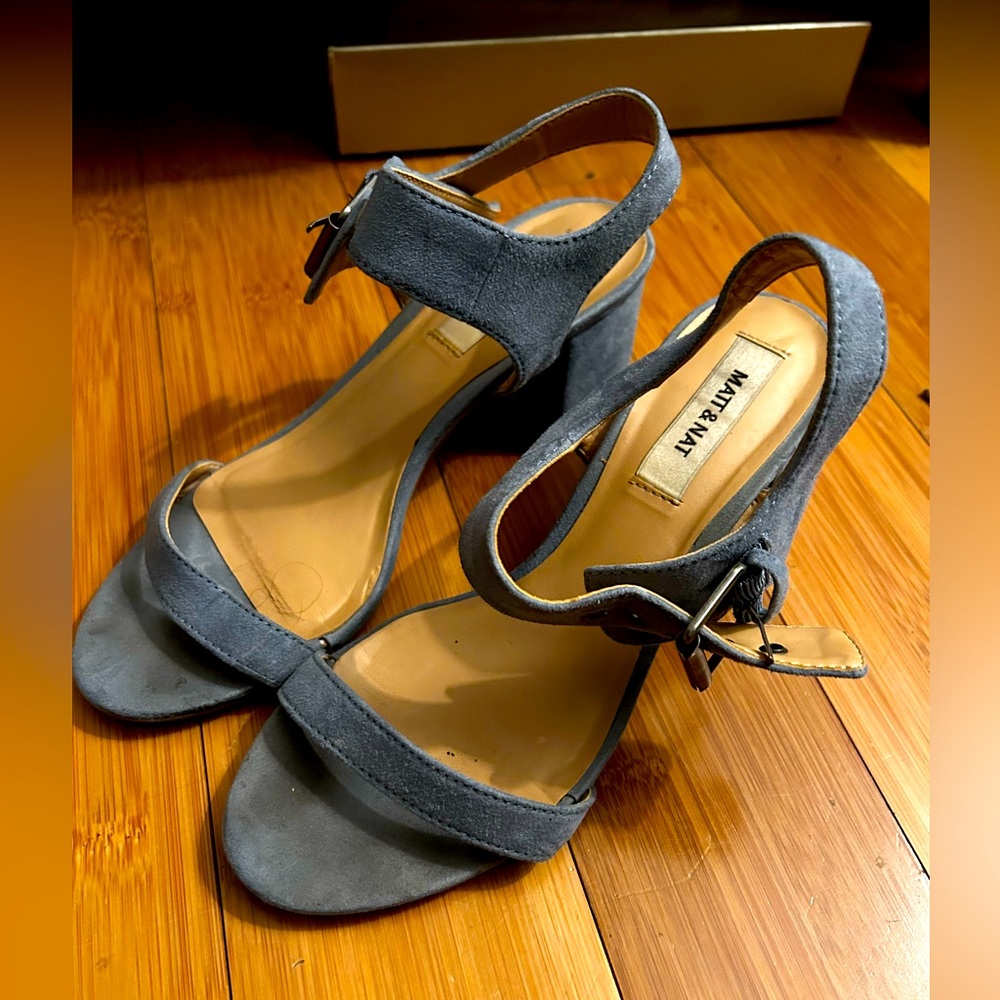 Matt and Nat blue suede kitten heels